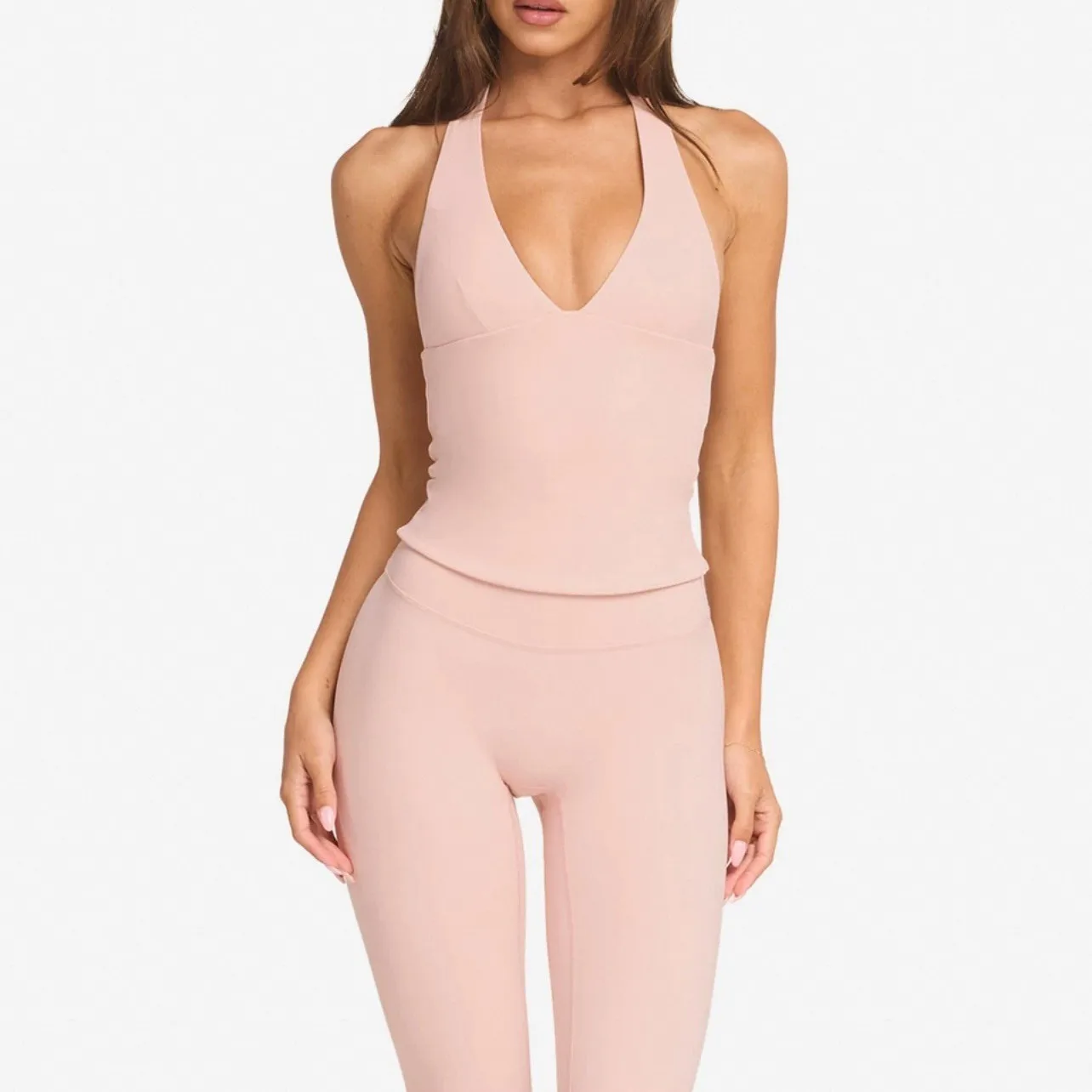 Women's Halter Neck Yoga Vest V-Neck Built-in Bra Naked-Feel Moisture-Wicking Workout Top Gym Fitness Seamless Activewear - Image 3