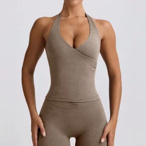Anti-Shock Seamless Lift Sports Bra Halter Neck Open Back Yoga Tank Top Built-In Padding Women’s Gym Workout Activewear
